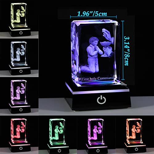 Image of Qianwei First Communion Gifts for Boys, 3D Engraving Crystal Praying Boy John Figurine First Communion Veil Decoration, Baptism Gifts for Boy Catholic