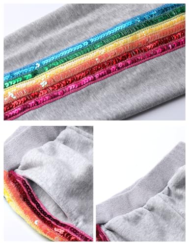 Image of WELAKEN Girls 2 Piece Outfit Rainbow Sequin Striped Sweatshirt & Sweatpants Clothing Set