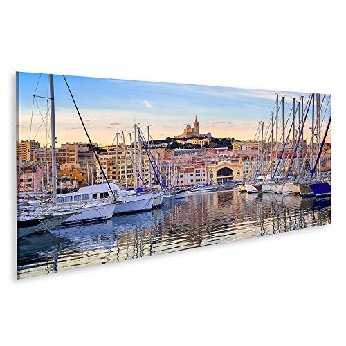 islandburner Tableau sur toile Les yachts se reflètent dans les eaux calmes du Vieux Port de Marseille Cadre Affiche Poster Murale Tableaux