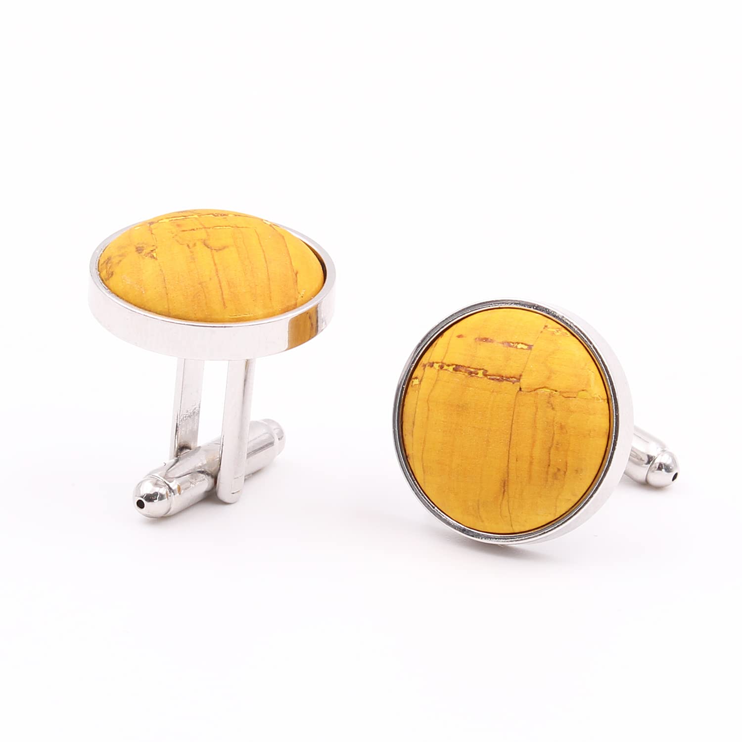 El mono con pajarita Gemelos Camisa Hombre de corcho natural. Gemelos Hombre Originales, exclusivos y elegantes. Gemelos boda, Regalo perfecto San Valentín, padrinos. (Yellow)