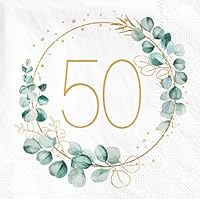 50. Geburtstag Deko Servietten, 40 Stück Servietten Eukalyptus Geburtstags Gold Grün, Papierservietten für 50 Geburtstag Mann Frau Party für die Dekoration