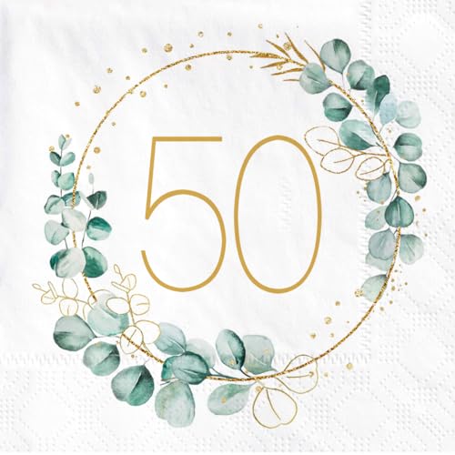 50. Geburtstag Deko Servietten 40 Stück Servietten Eukalyptus Geburtstags Gold Grün Papierservietten für 50 Geburtstag Mann Frau Party für die Dekoration