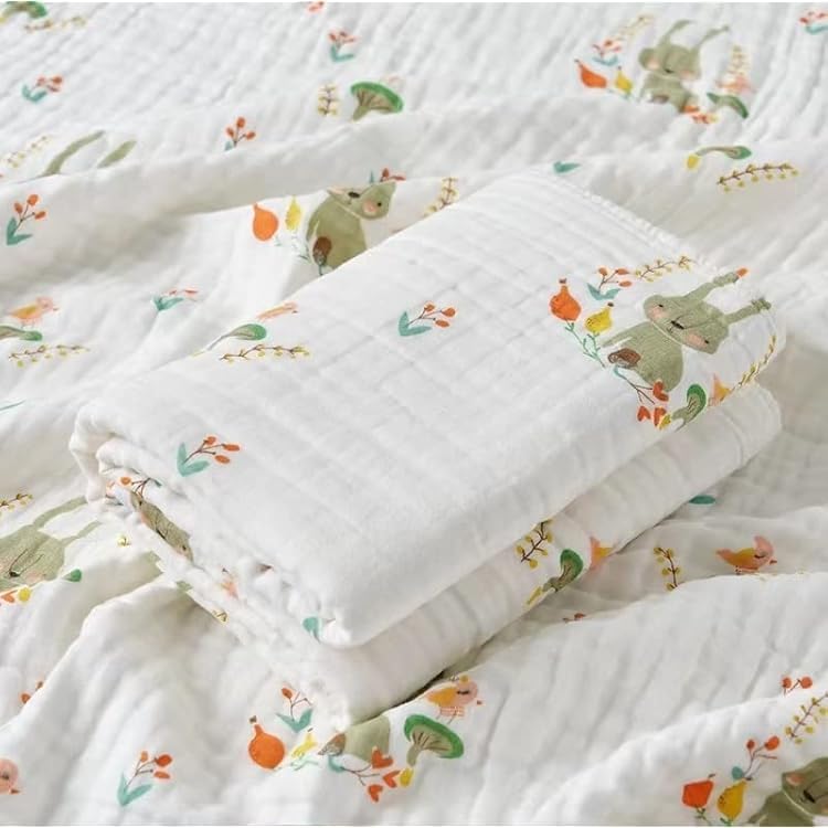 Image of Kassy Pop Printed 6 Layer Bamboo Muslin Blanket Cum Swaddling Towel for Baby, Toddlers | 70% Bamboo, 30% Cotton | AC Quilt, Multi-Purpose Blanket | 110cm x 110cm (Rabbit Print)