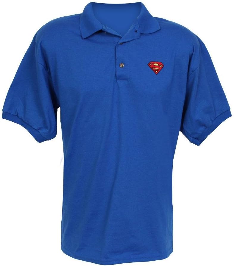 Warner Bros. Men's Superman Embroidered Logo Royal Blue Polo Shirt Small Blue