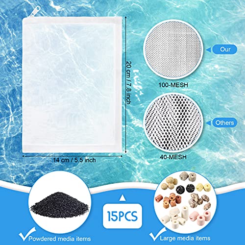 Image of Geiserailie 15 Pcs Aquarium Filter Media Bags 150 Micrometer Fine Filter Bags Mesh Reusable with Zipper for Activated Carbon Resins (5.5 x 7.9 Inch)