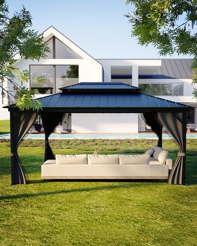 KYBOLT 12x16 Ft Hardtop Gazebos with Heavy Duty Double Roof,