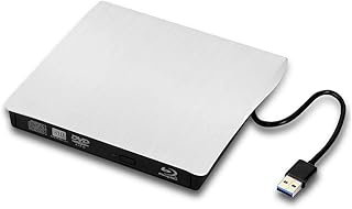 External Blu Ray DVD Drive Portable USB 3.0 CD 3D Blu-Ray Player Burner BD-ROM Reader for Mac, Windows 10, Laptop, PC (White)