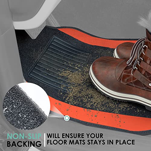 Image of FH Group Automotive Floor Mats - Universal Fit Premium Carpet Car Mats with Driver Heel Pad, Full Set for Cars, SUVs & Trucks - Orange