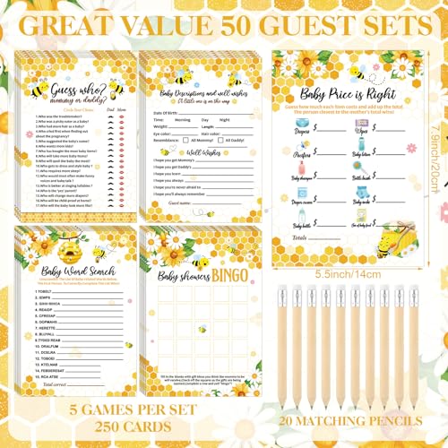 Image of Patelai 321 Pcs Honey Bee Baby Shower Decorations a Little Honey Is on The Way Baby Shower Games 5 Sets Serve 50 Guests for Bee Themed Gender Reveal Party Decorations Supplies