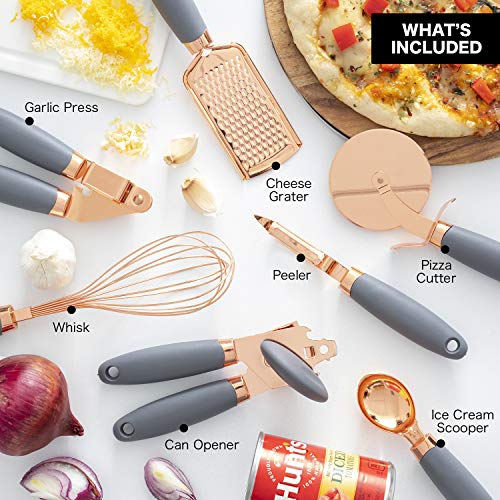 Image of COOK With COLOR 7 Pc Kitchen Gadget Set Copper Coated Stainless Steel Utensils with Soft Touch Grey Handles