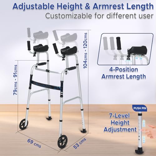 Image of KosmoCare Upright Walker With 5 inch Castors | Height Adjustable With Forearms | Folding for Elderly | Walking Aid for Adults