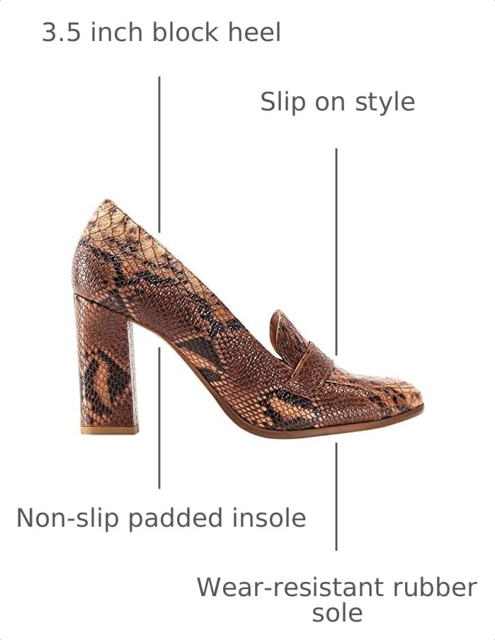 Image of MOOMMO Women Chunky Block Heel Pumps Round Closed Toe Slip On Oxford Loafers Shoes High Heels Snakeskin Work Pump Suede Loafer for Office Ladies Classic Formal Business Professional 4-13 M US