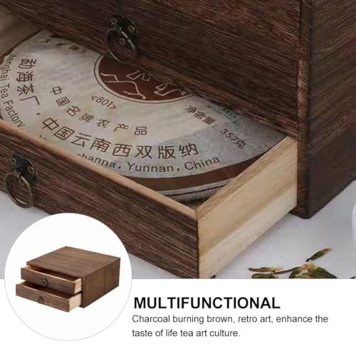 Boîte à thé en bois marron à tiroirs multiples pour Pu'er rétro - 3