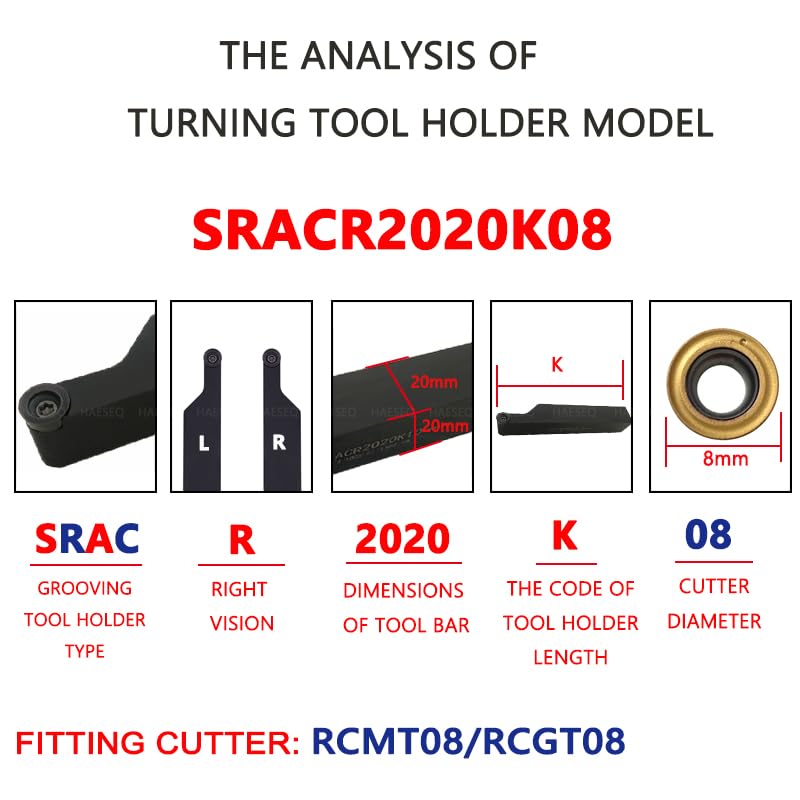Portaherramientas de corte CNC, SRACR SRACR1616 SRACR2020 SRACR2525 for cortador de torno RCMT RCGT, 1 ud.(08,1616H)