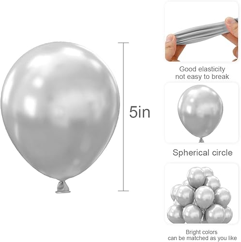 Vista 60 de Globos metálicos negros, 50 unidades, 5 pulgadas, acabado cromado, kit de guirnalda con globos de látex