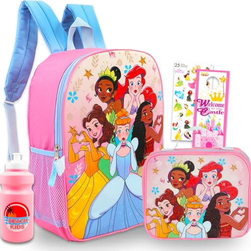Disney Princess Backpack and Lunch Box Set - Bundle with 15