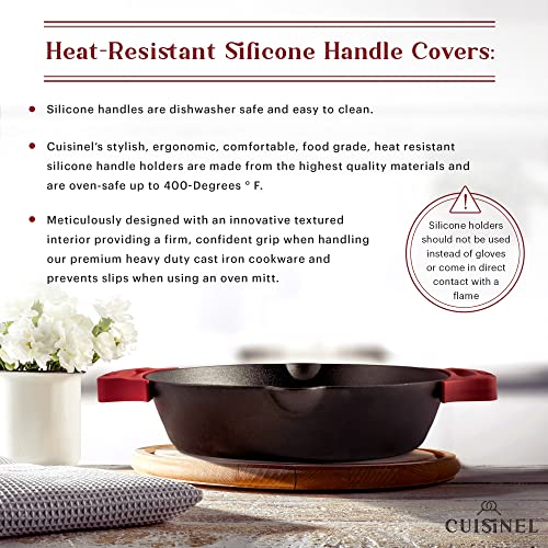 Image of Cast Iron Skillet - 10 inch-Inch Dual Handle Frying Pan + Silicone Handle Holder Covers + Pan Scraper - Pre-Seasoned Oven, Grill, Fire, BBQ, Stovetop, Induction Kitchen Cookware - Indoor /Outdoor Use