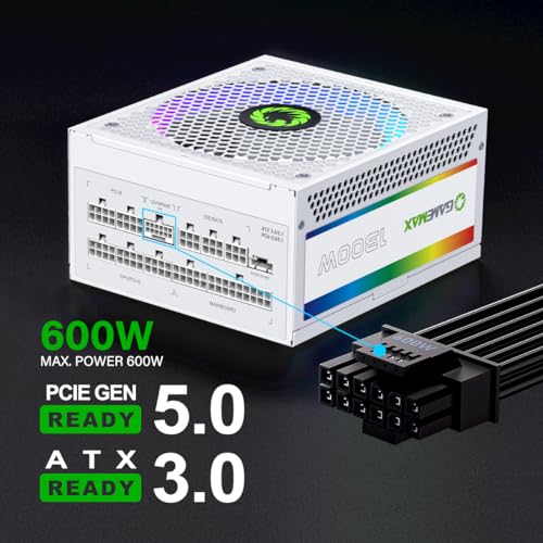 GAMEMAX 1300W Power Supply, ATX 3.0 & PCIE 5.0 Ready, 80+ Platinum Certified, Addressable RGB with 5V Motherboard Sync, 100% Japanese Capacitors, Fully Modular, RGB-1300-White - Image 4