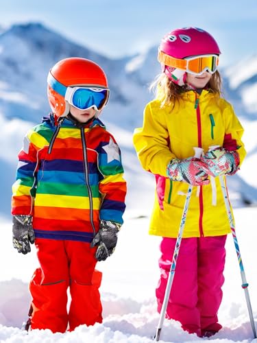 Image of SATINIOR 2 Pairs Kids Waterproof Winter Snow Gloves Ski Gloves for Boy Girl Outdoor Warm Thickening Snowboard