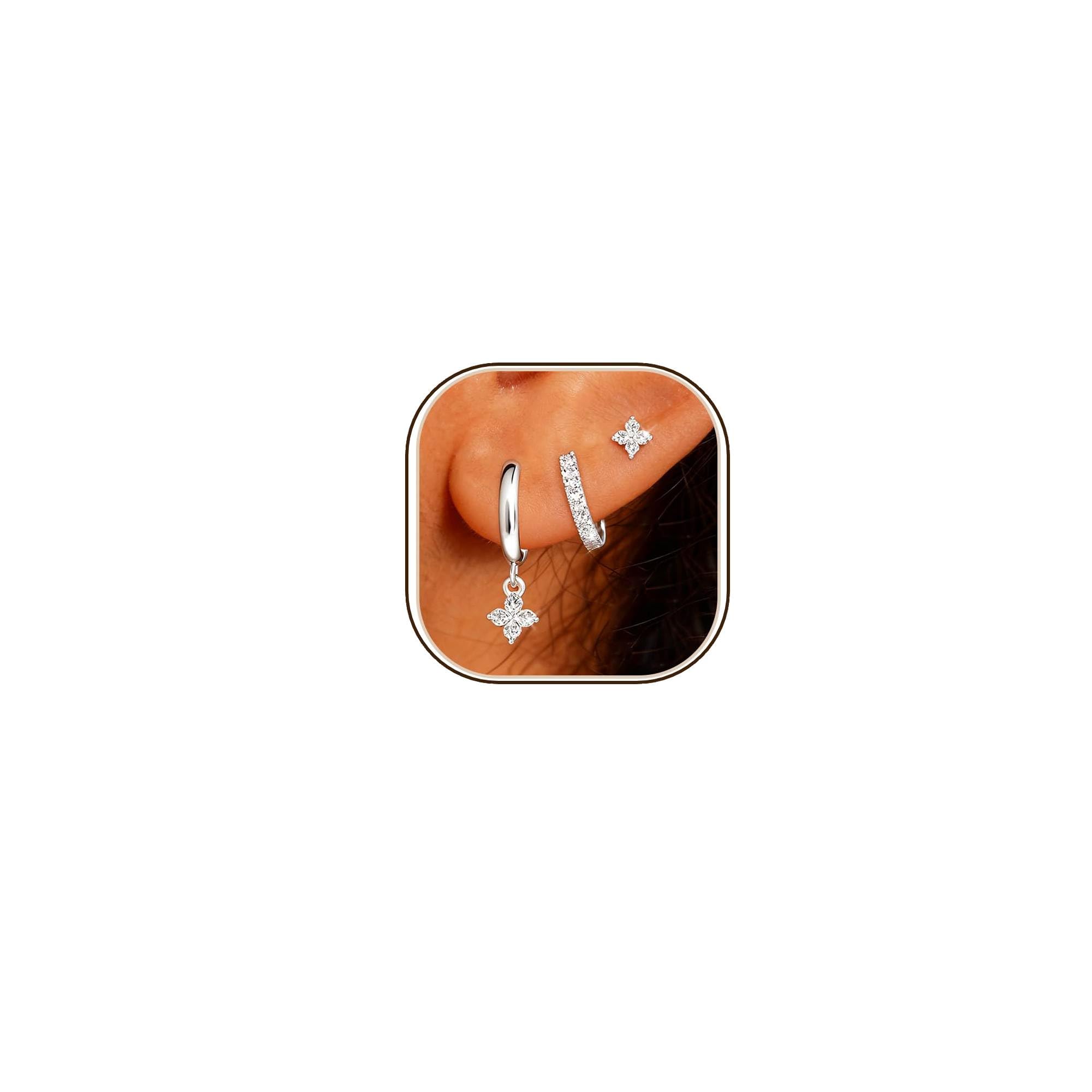 AVOTTO 3 Paar Ohrringe Ohrstecker Silber 925 für Damen Hypoallergen Silber Ohrringe Creolen 925 Demen Silver Hoops Earrings for Women