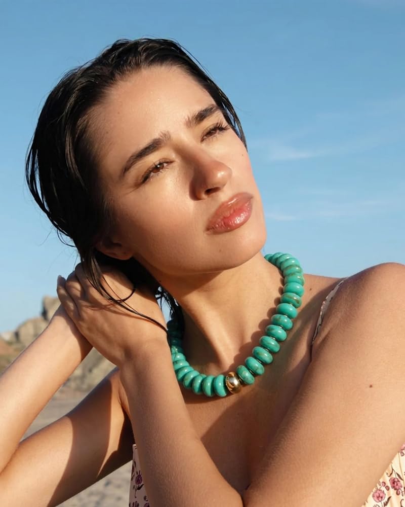 Mothers Day Gifts Chunky Beaded Choker Necklace for Women Statement Necklace with Gold Accent Adjustable Beach Summer Jewelry Trendy Boho Necklaces in Multiple Colors y2k Jewelry — view 4