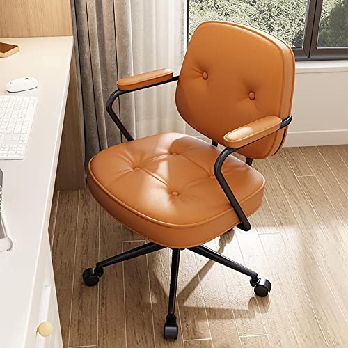 Chaise informatique en cuir PU marron FLXHSA, siège de bureau vintage 18x20x36h avec roues