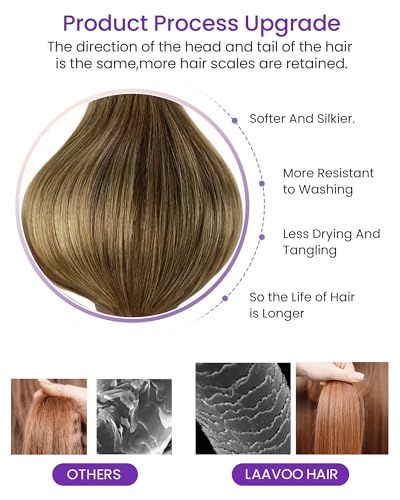 Image of LaaVoo Tape in Hair Extensions Human Hair Balayage Hair Extensions Tape in Light Brown to Golden Brown Tape on Hair Extension Real Straight Hair 14inch 20pcs 50g