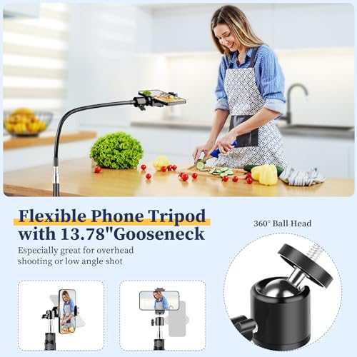 Flexible Tripod for iPhone, 88" Tall Cellphone Tripod with Gooseneck, Phone Holder and Wireless Remote, Phone Stand Tripod for Recording Filming, Camera Tripod Stand, Compatible with iPhone/Android - Image 6