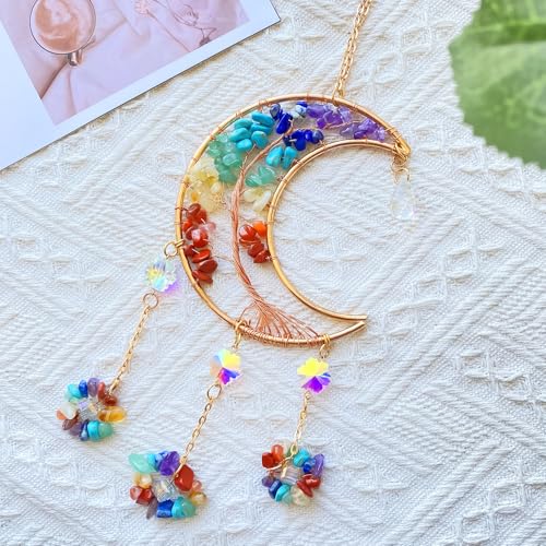 Moon Dream Catchers with Crystal 7 Chakra Gemstone Dream Catchers Crystal Moon Suncatcher Rainbow Maker Good Luck Decor for Window Wall Car Home Garden - Image 6