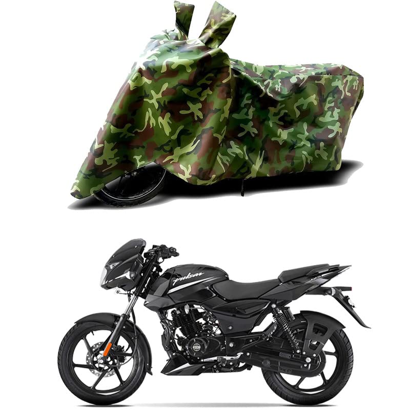 Image of 100% Water Resistant Bike Scooty Two Wheeler Body Cover Compatible for Bajaj Pulsar 125 Split-Disc /UV-Rays /Heat Protection /Birds Dropping /Scratchproof /Dust Proof /Waterproof /All [Green MJ]
