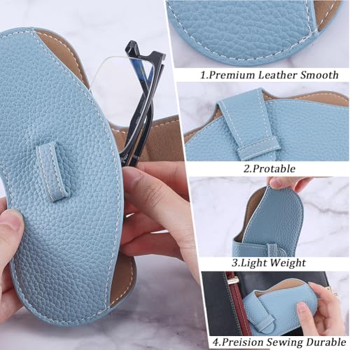 Image of CREATCABIN Leather Sunglasses Case Portable Glasses Bag Slim Case Lightweight Travel Eyeglasses Holder Pouch Cover with Fiber Soft Cleaning Cloth for Women Men Holiday Vacation 6.9x3.4 Inch Light Blue
