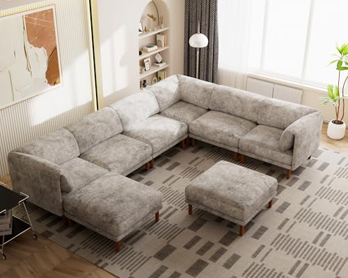 Kalafini Modular Sectional Sofa, High-Leg Design Solid Wood Frame Mid