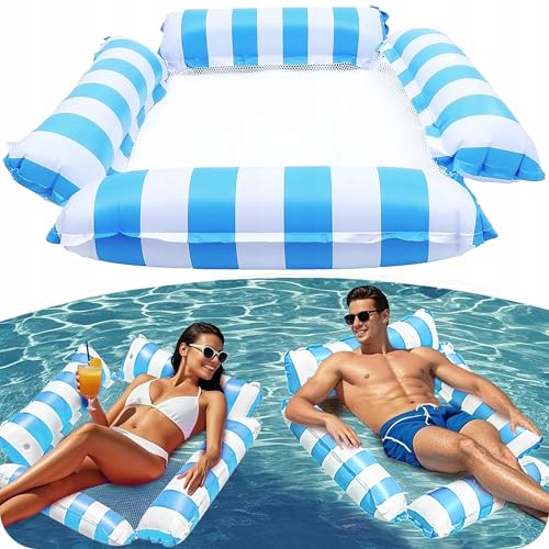 KRUMAD Wasserhängematte mit Netz 107x107 cm, Aufblasbare Luftmatratze Pool, Schwimmmatratze Relaxliege, Pool Hängematte für Erwachsene, Wassermatte für Pool, Meer, See, Weiß-Blau KRUMAD Wasserhängematte mit Netz 107x107 cm, Aufblasbare Luftmatratze Pool, Schwimmmatratze Relaxliege, Pool Hängematte für Erwachsene, Wassermatte für Pool, Meer, See, Weiß-Blau