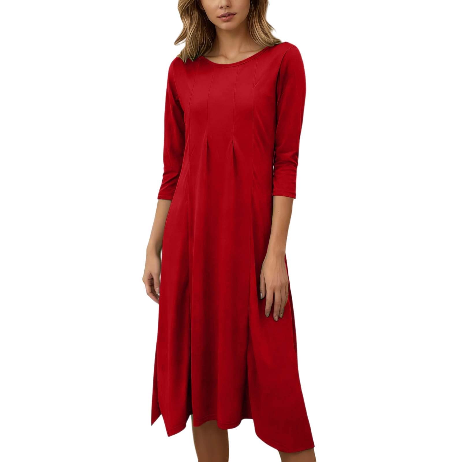 2026 midi élégante Femme col Rond Manches Courtes Tissu Doux Unie Extensible Confortable décontracté Quotidien Parfaite pièce idéale Automne Hiver