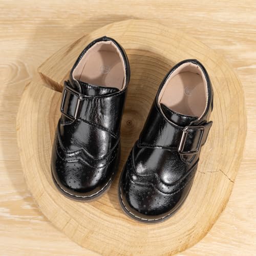 Image of Meckior Toddler Boys Girls Dress Shoes Little Kid Oxford Shoes Wedding Church Dress Shoes PU Leather Lace Up School Uniform Loafer Flats