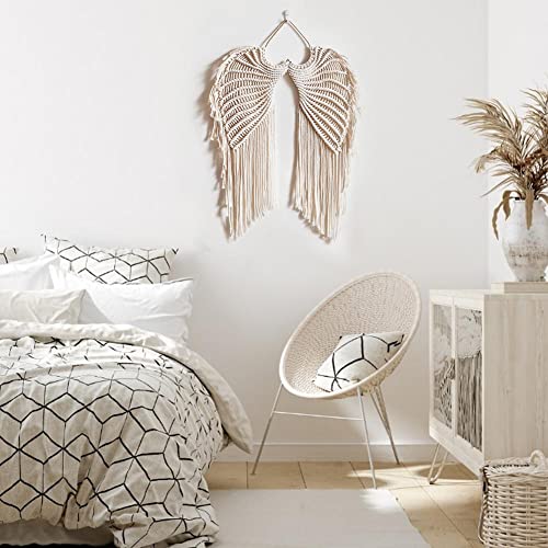 Saved Tassel Handwoven Tapestry, Bohemian Angel Wings, Interior Stylish Wall Decor, White Cotton String With Long Tassel Craft Gift #TOP5