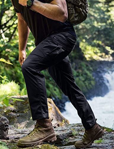 Noukow Men's Stretch Cargo Pants, Water Resistant Lightweight Outdoor Hiking Work Pant Relaxed Fit Dark Khaki #TOP4