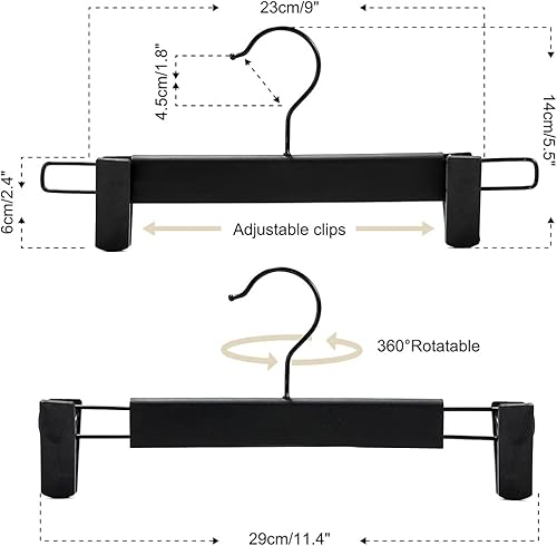 Miniatura 3 de Paquete de 10 perchas para ropa y pantalones, soportes para faldas que ahorran espacio con ganchos giratorios de 360, clips ajustables, pantalones