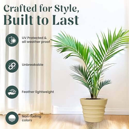 Image of YUCCABE ITALIA Fox B BR 12 Inch Beige Planter Pot Decorative Flower Pot for Indoor & Outdoor Plants German Polymer Pots for Home & Balcony