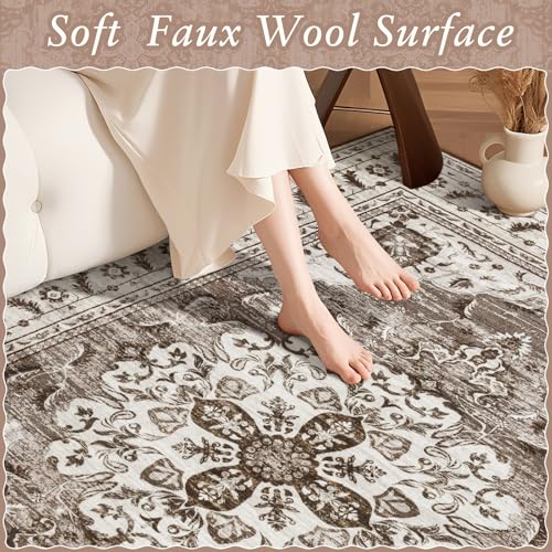 HOMORE Area Rug 5x7 Living Room Rug, Non Slip Washable Rugs for Bedroom Dining Room, Large Rugs for Home Office Farmhouse Dorm Decor,Beige/Brown