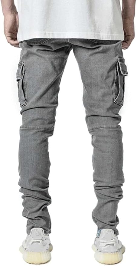 Men's Slim Fit Stretch Jeans, Distressed Straight Leg Fashion Comfort Cargo Pants3