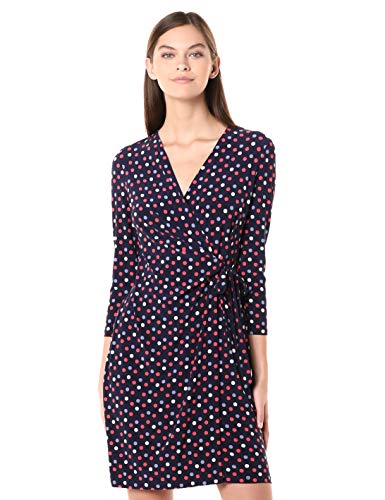Anne Klein Women's Classic V-Neck Faux WRAP Dress, Eclipse/Cape Cod Combo, M