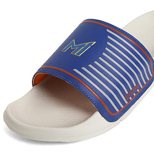 Image of CHUPPS X Mi Official Sliders White & Royal Blue Drift Orthopedic Slippers | Soft Footpharma Footbed | Breathable Ventilation Holes | Lightweight Flip Flops | Anti-Skid Chappals for Everyday For Mens