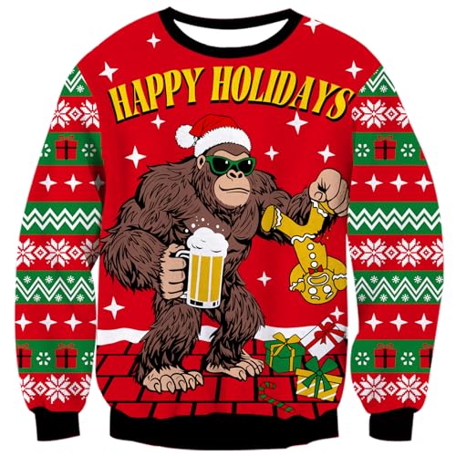 TUONROAD Ugly Christmas Sweater Herren Bier Bigfoot Muster Lustige...