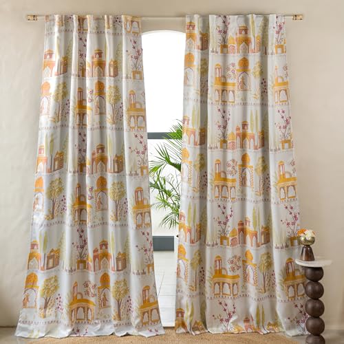 Image of Tranquebar Curtain Co. Semi Blackout Curtains 5 Feet for Window, 80% Blackout, Multicolor Mughal City Print, Semi Blackout Window Curtains, Heavy Polyester, BackTabs, Agra (152 cm) - 1 Piece