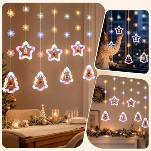 Christmas Window Lights 9.83 Ft Star Shaped Hanging Window Light with Remote Control Hanging Lights for Bedroom Living Room Decorative Hanging Ornaments for Window Wall Indoor Christmas Decoration - image 7