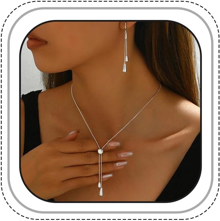 Gold Teardrop Necklace Earrings Set for Women Minimalist Jewelry