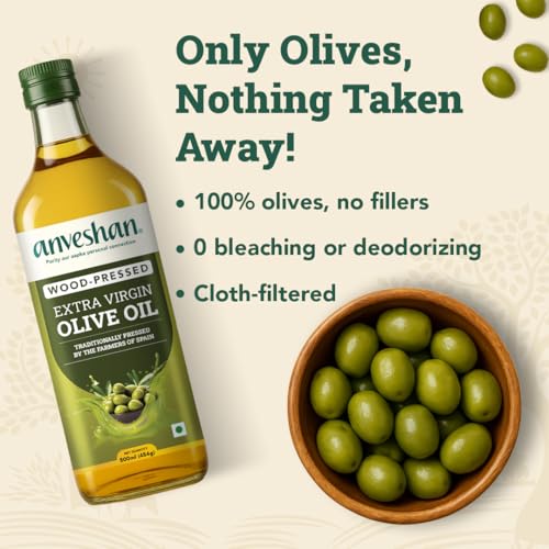 Image of Anveshan Extra Virgin Olive Oil - 500ML | Cold Press Extraction | Rich in Vitamin E & K | Perfect for Salad Dressings, Sauteing, Marinades - Imported from Spain