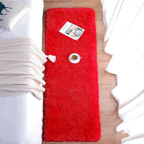 Image of Carpet for Hallway, Kitchen, and Modern InteriorsCarpetCozy Shag Runner for Living Room, Bedroom & Office Decor ETC Size 1.5x3 feet, Patten-Solid Red