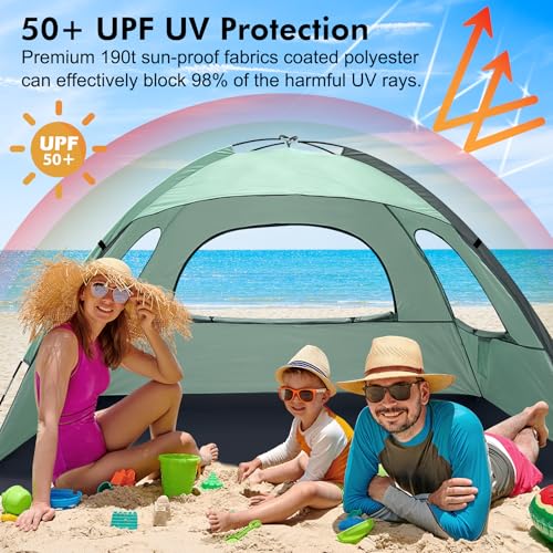 WhiteFang Beach Tent Anti-UV Portable Sun Shade Shelter for 3/4/6/8 Person, Extendable Floor with 3 Ventilating Mesh Windows Plus Carrying Bag, Stakes and Guy Lines - Image 4